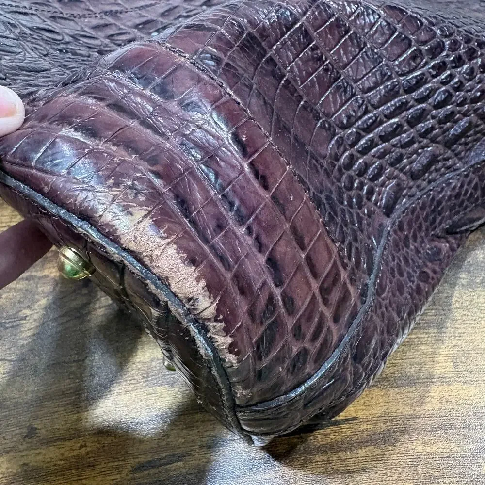 Brahmin Satchel Pecan Brown Croc Embossed Melbourne Leather Shoulder Bag READ